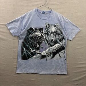 Vintage Nature Graphics Wolf T-Shirt  Large Blue Acid Single Stitch Puff Print